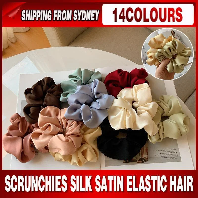 Large Scrunchies Silk Satin Elastic Hair Hair Bands Rope Hair Tie Ponytail Accessory - Dark Brown