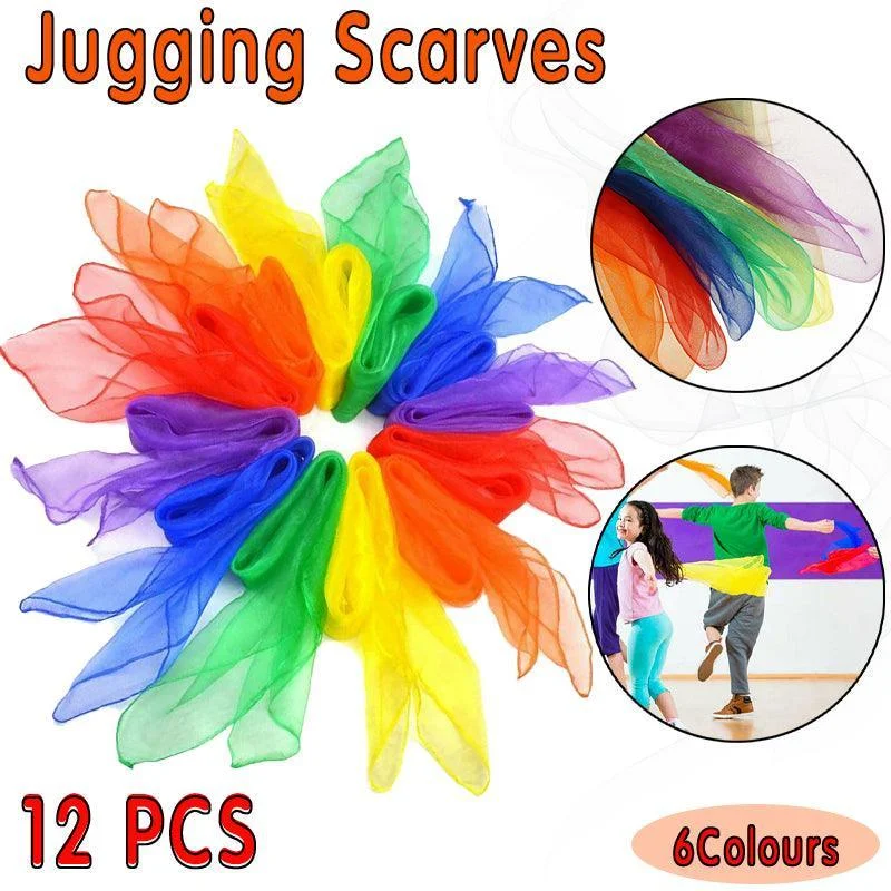 12Pcs Gradient Juggling Silk Dance Magic Tricks Dancing Props Scarves Chiffon Au