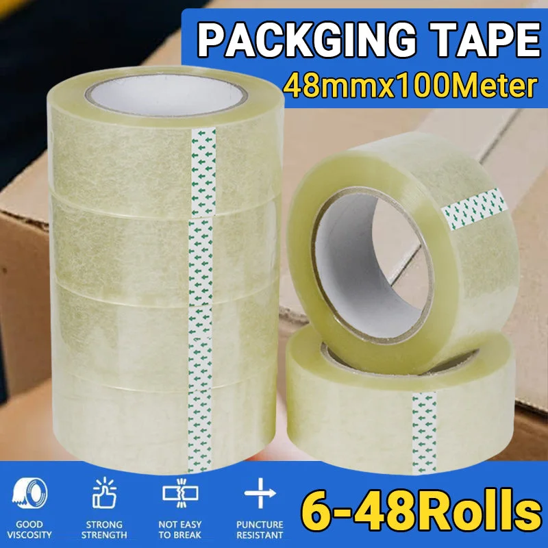Clear Packing Tape 48mm x 100m for Carton Sealing 6 to 48 Rolls - 48 Rolls