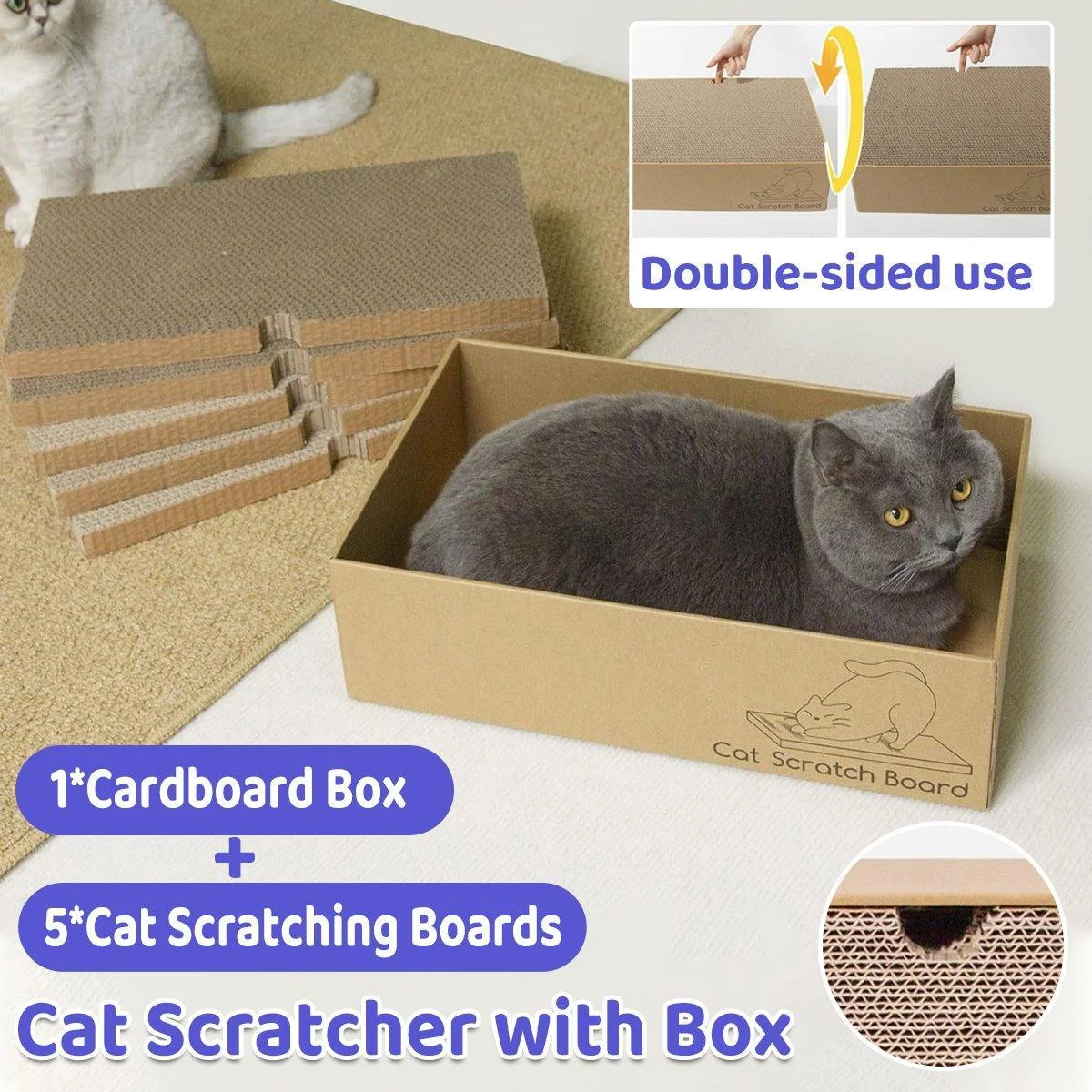 Eco-Friendly Corrugated Cardboard Cat Scratcher Cartoon Design and Play Hole