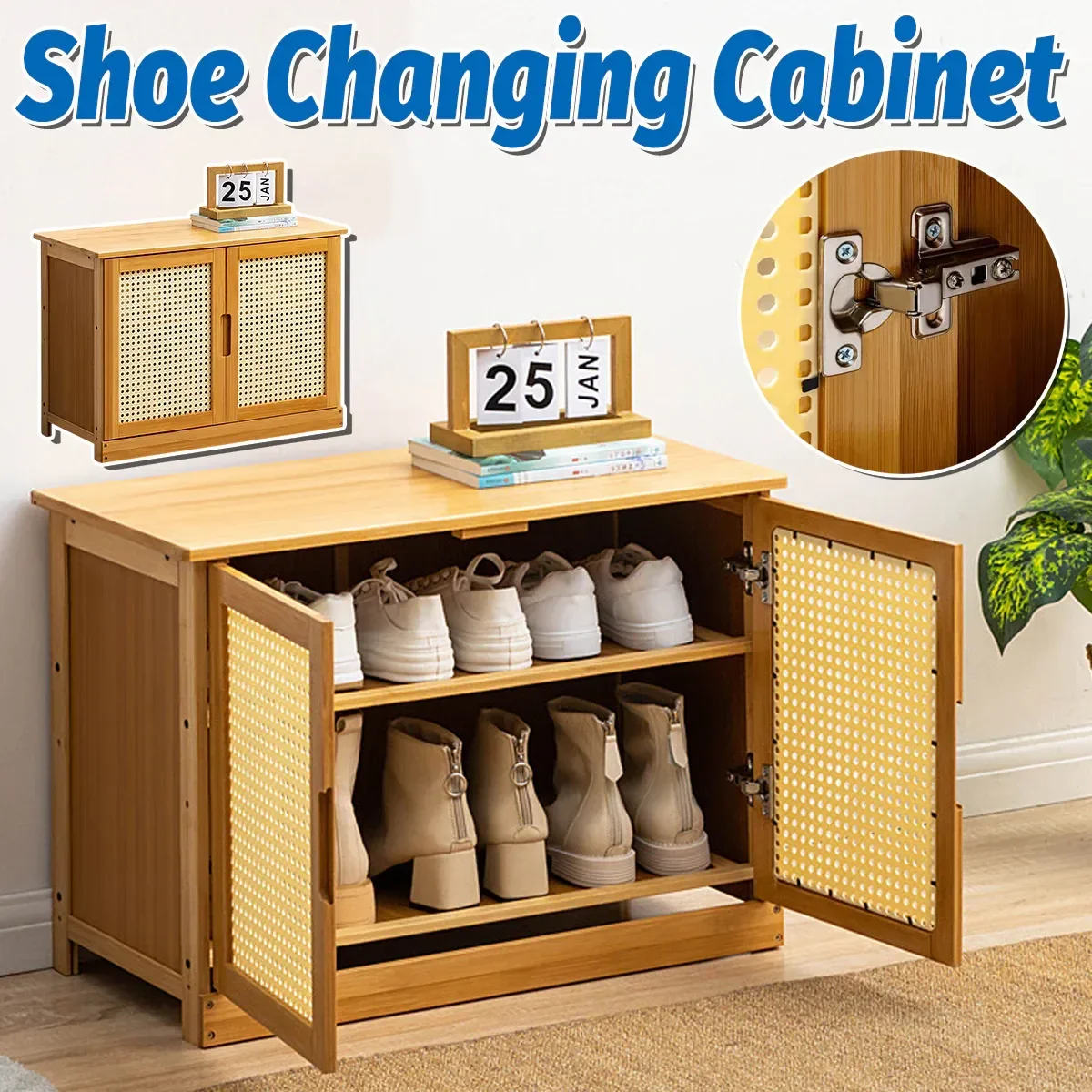 Shoe Changing Cabinet Bamboo Material Space Saving for Entryway Hallway Home Use