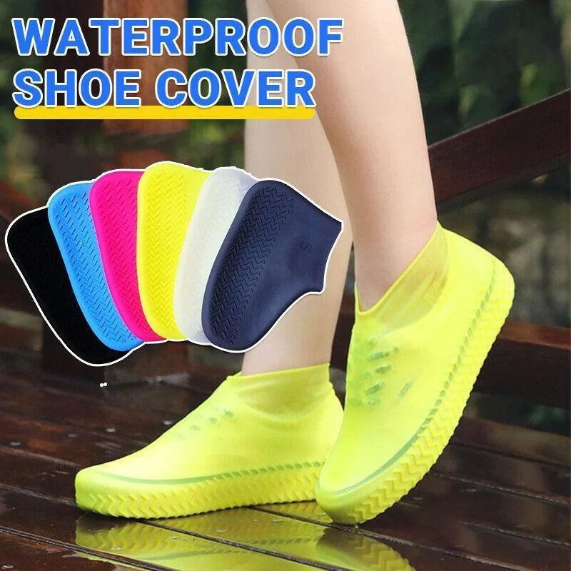 Shoe Cover Waterproof Silicone Non Slip Rain Water Rubber Foot Boot Overshoe L Size - White