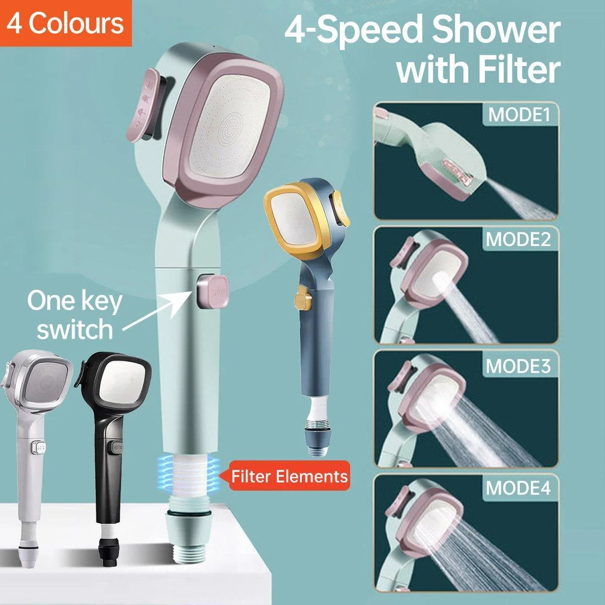High Pressure Handheld Shower Head with Filter for Bathroom Water Saving Spray - White