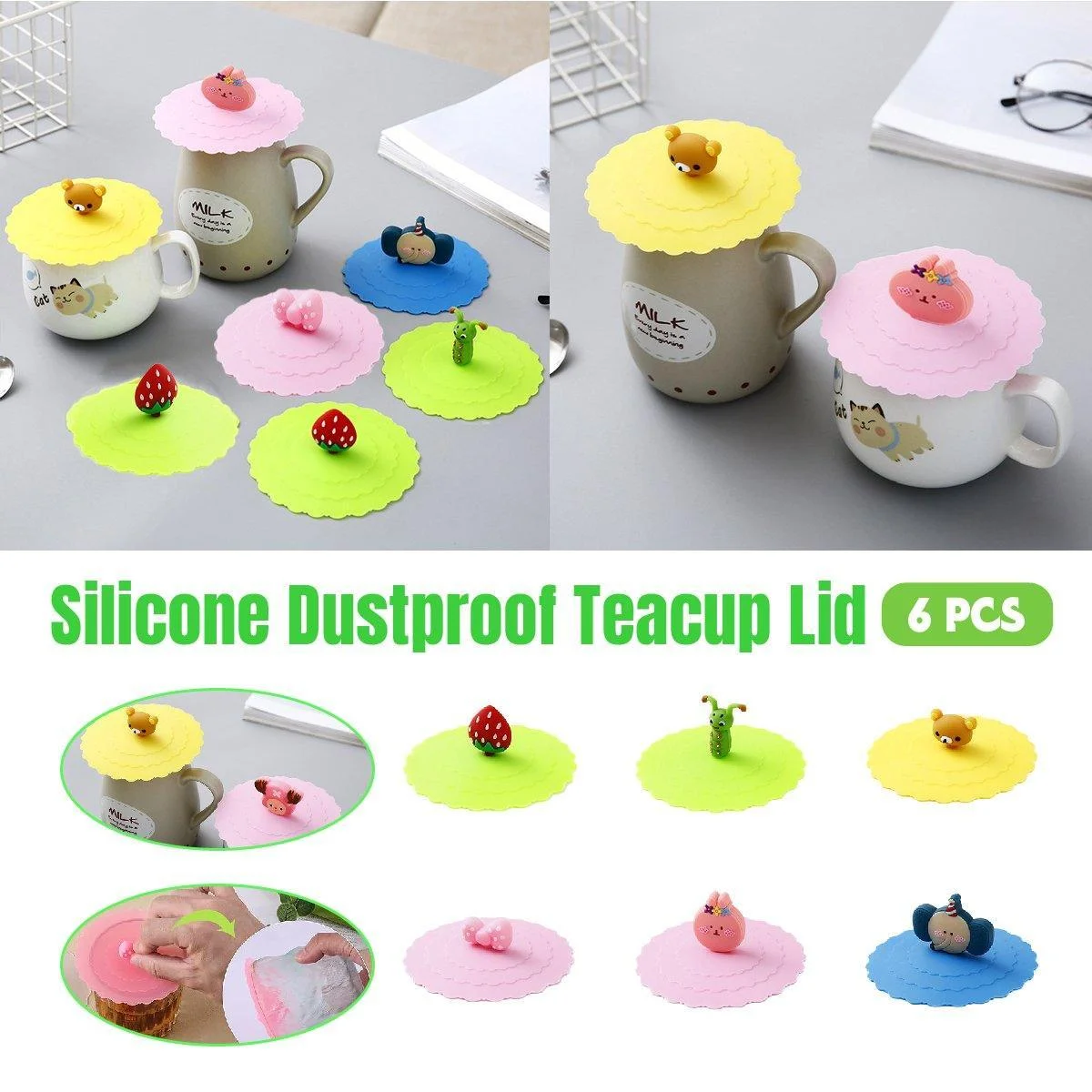 6PCS Silicone Tea Cup Lids Leak Proof Dustproof Universal Drink Covers for Mugs