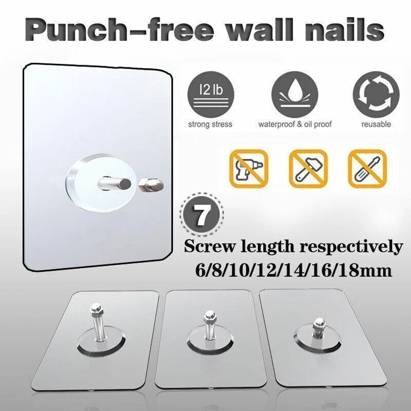 10X Punch-Free Adhesive Wall Hanging Hooks - 14mm