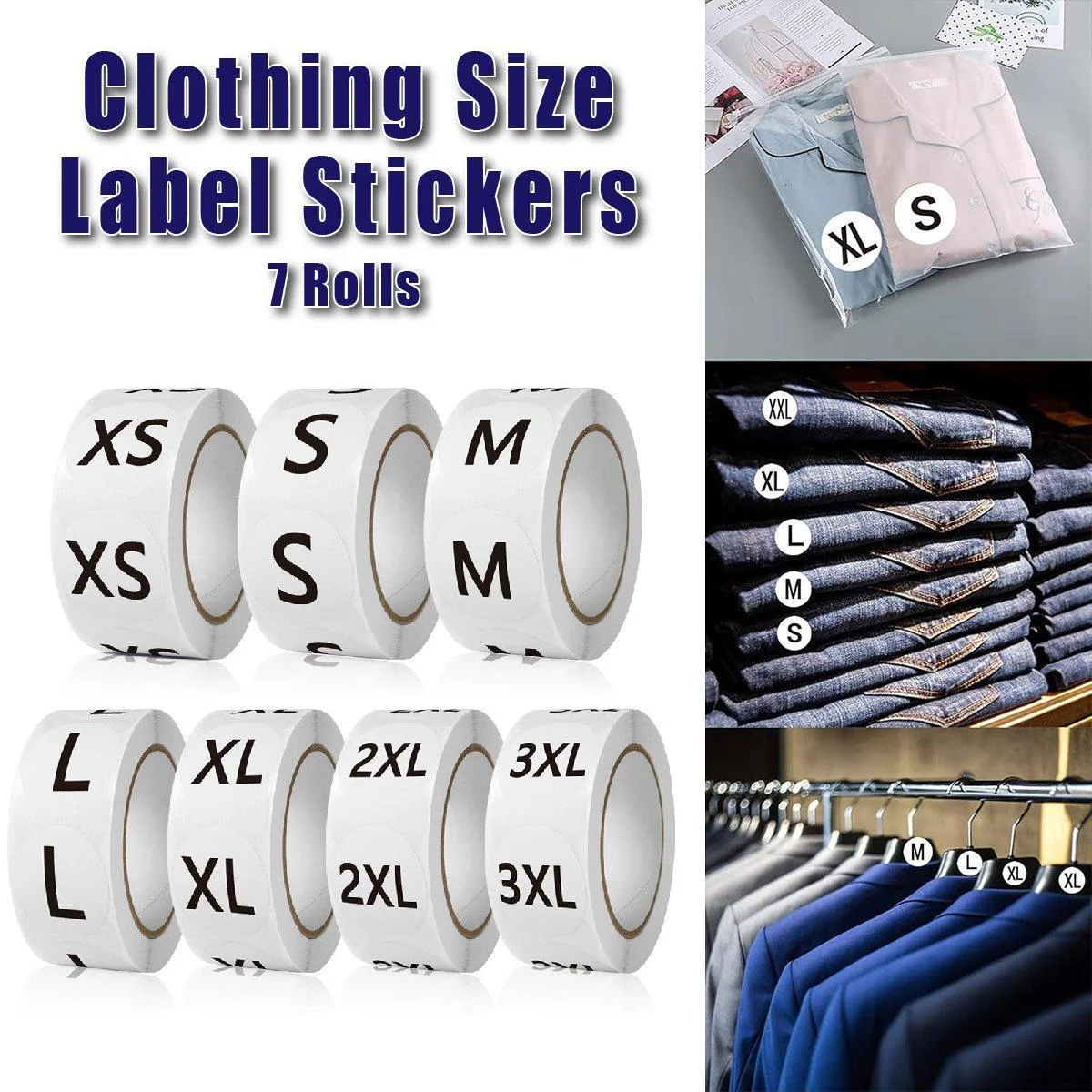 7 Rolls Clothing Size Label Sticker 1Inch Round Size Sticker Labels Self Adhesive