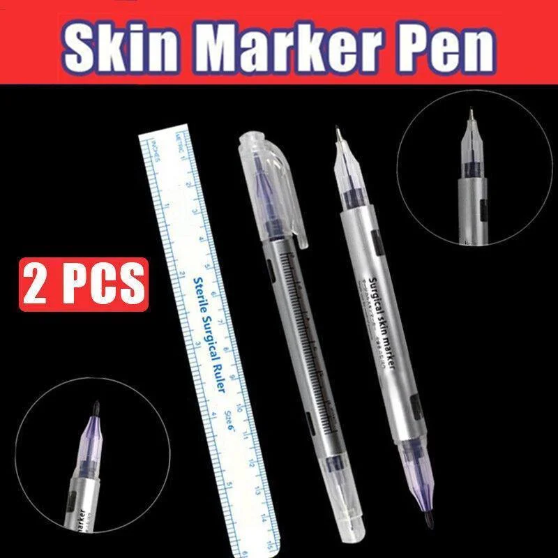 Microblading Tattoo Eyebrow Surgical Skin Marker Pen Ruler Tattoo Piercing 2Pcs