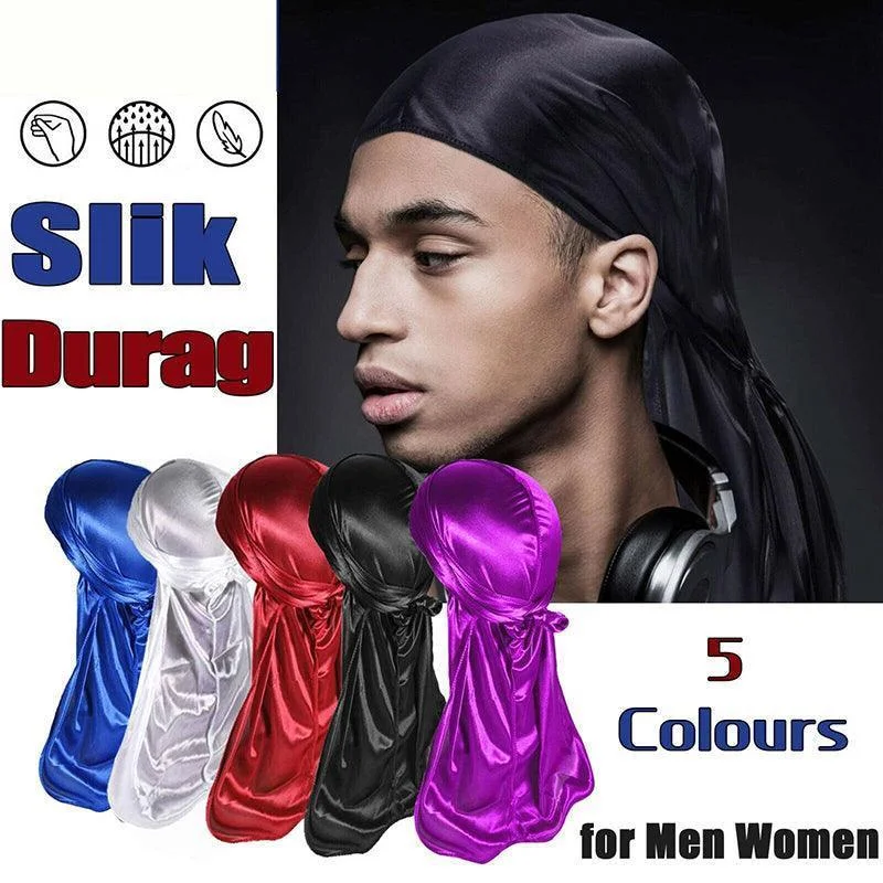Velvet Durag Silky Hat Cap Men Women Premium Designer Doo Rag Wave Silk Headwear - Sliver grey