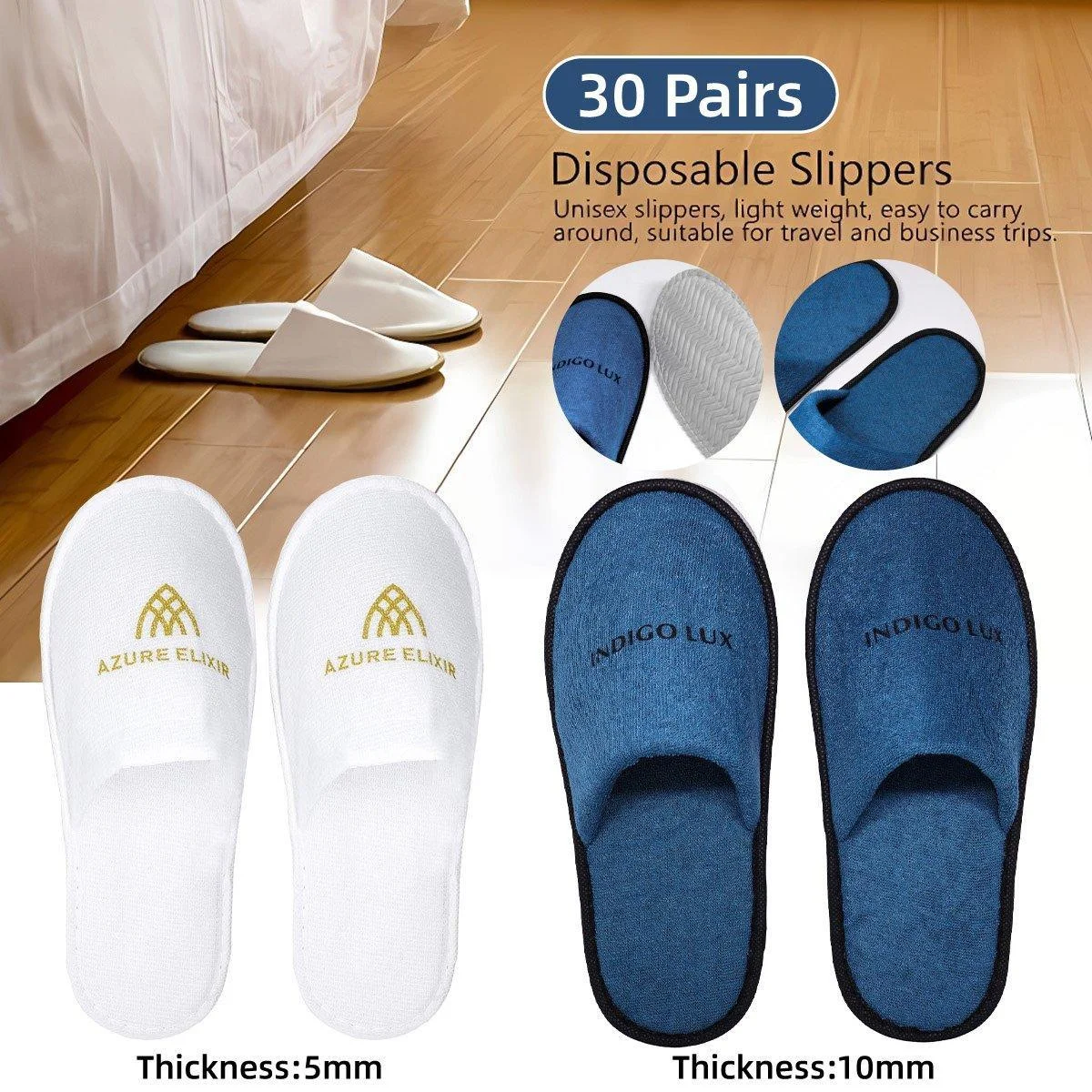 30 Pairs Hotel Guesthouse Hospitality Slippers for Household Comfort and Use - Blue