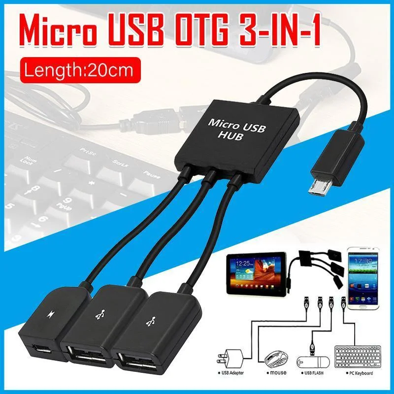 Micro USB 2.0 OTG HUB Cable Adapter AU Male to Female Dual Host Fast Transfer