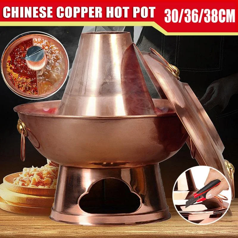 Stainless Steel Charcoal Chinese Copper Hot Pot Old Beijing Cookware Camping HOT - 30CM