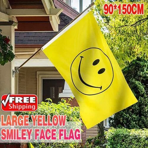 Large Yellow Smiley Face Flag Heavy Duty Outdoor Happy 90 X 150 CM - 3ft x 5ft