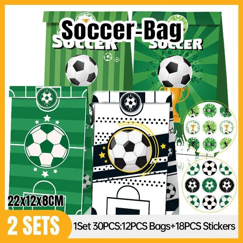 Fashion Football Sport Gift Bags Green Kraft Paper Sticker Set Party Favor Bags - 2sets-LB153