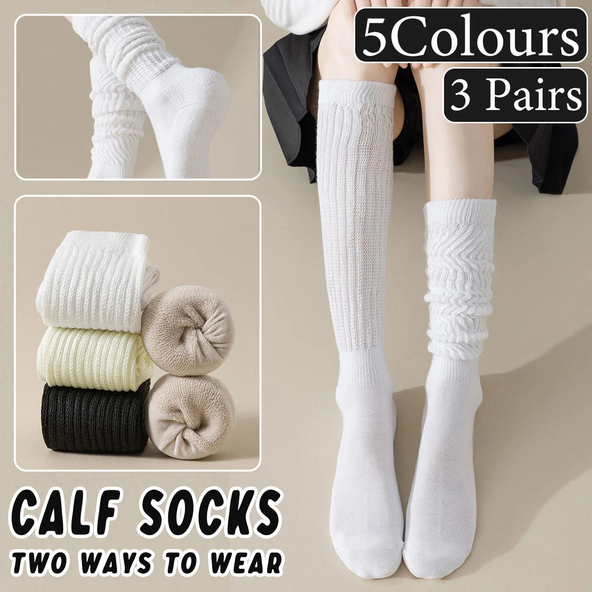 3Pairs Warm Calf Socks Stack Stockings Winter Fall Over Knee High Thick Socks Set - Khaki