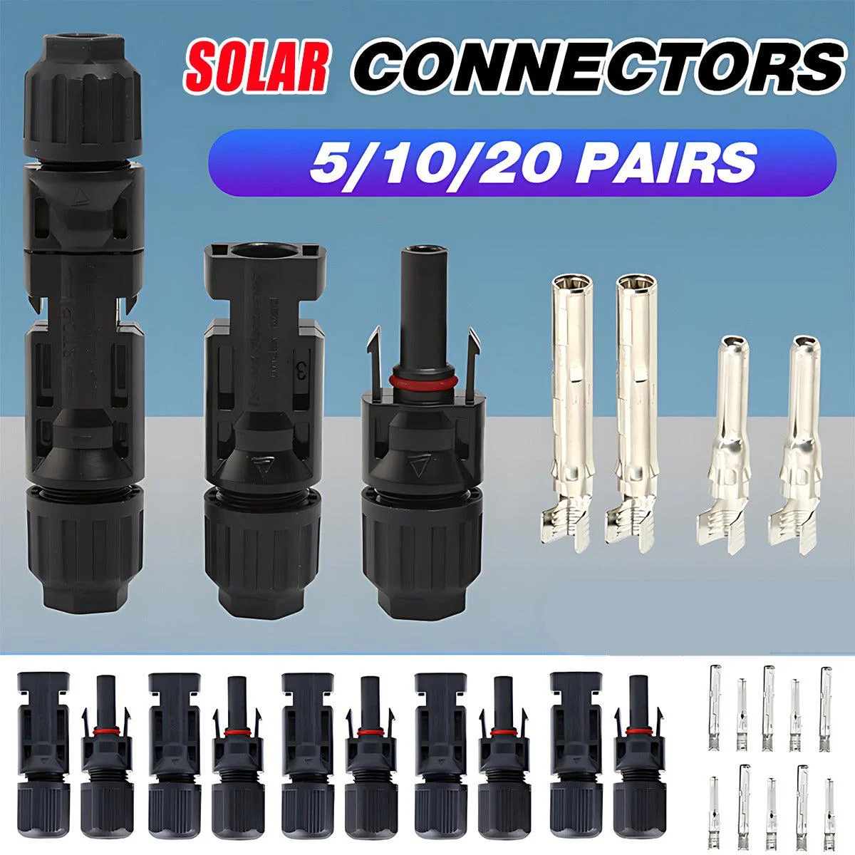 5-20 Pairs PV Connectors Solar Panel 30A Line Plug Socket Male Female IP67 - 5 Pairs