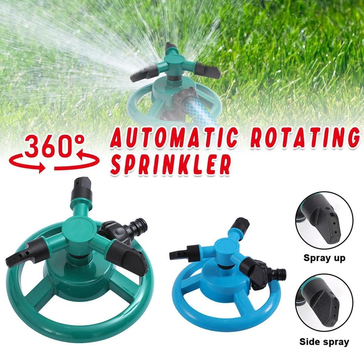 Small Disc Sprinkler 360 Degree Rotating Garden Sprayer Three Prong Spray Water - Blue