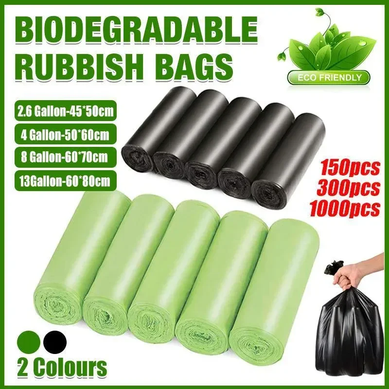 10Rolls Black Biodegradable Bin Liners Kitchen Garbage Bags 2.6GL,4GL,8GL,13GL - 50*60cm-10Rolls(1000Bags)