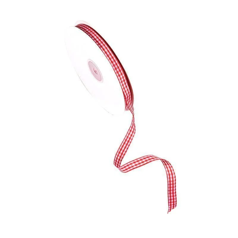 10PCS Bouquet Decor Wrapping Yarn Band Packaging Wave Organza Ribbon 9/10/45m - Red checkered ribbon