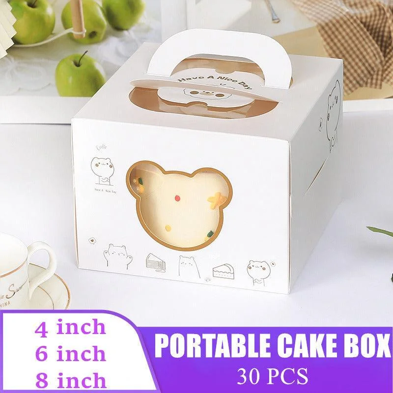 30PCS Bear Portable Cake Boxes Display Window Packing Case Party with Handle Birthday - 6 inch