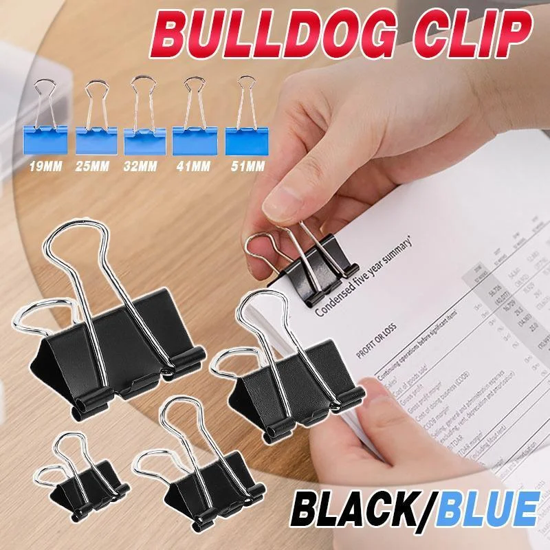 20PCS Black Bulldog Foldback Clips Document Paper Clamps Multiple Sizes - Black 51mm