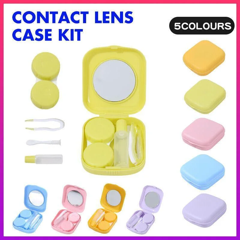 Pocket Plastic Mini Contact Lens Case Kit Outdoor Travel Holder Mirror Container - Pink