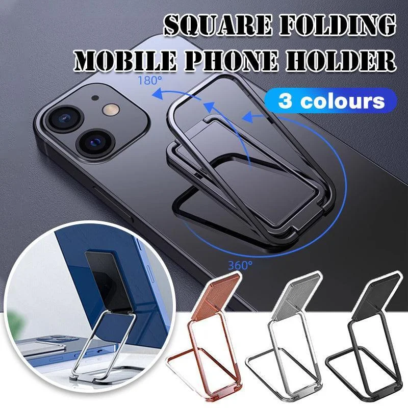 Portable Multifunctional Folding Metal Mobile Phone Holder Bracket Desktop Stand - Black