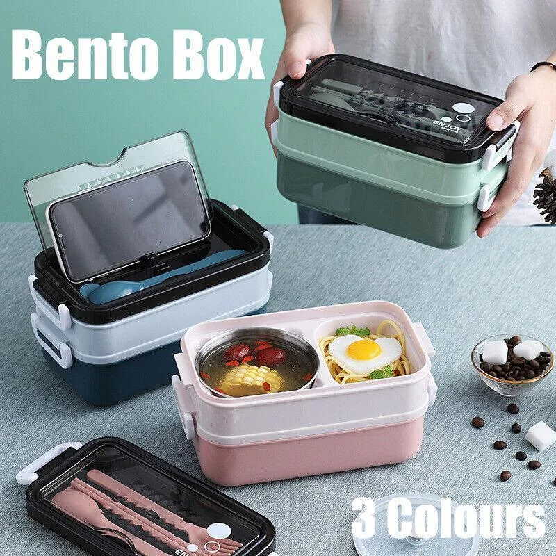 Bento Box Lunch Containers Food Microwave Stainless Portable Dinnerware Au - Blue