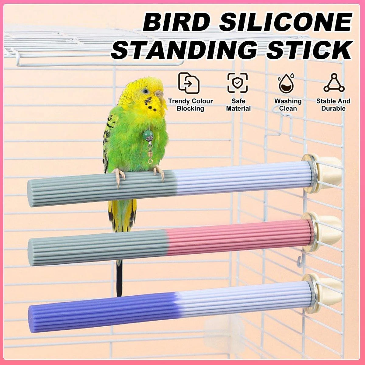 Non-Slip Silicone Parrot Perch Stand Stick Grinding Claw Bird Cage Accessories - White Grey