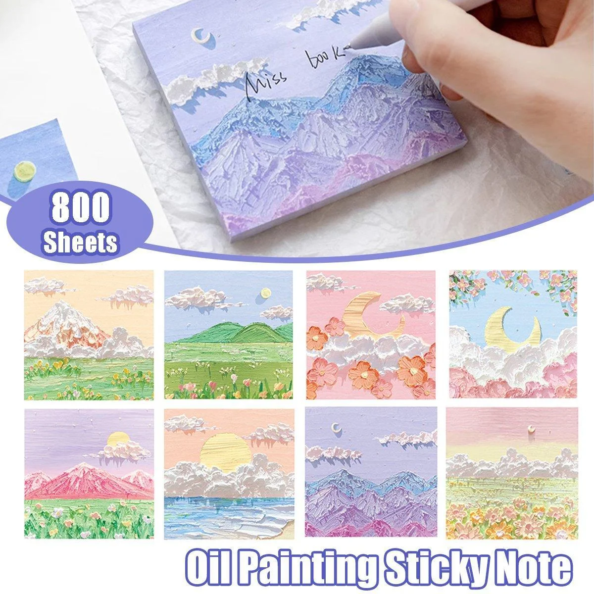 800 Sheets Colorful Oil Painting Sticky Notes Memo Pads Self-Adhesive Notes - 8#