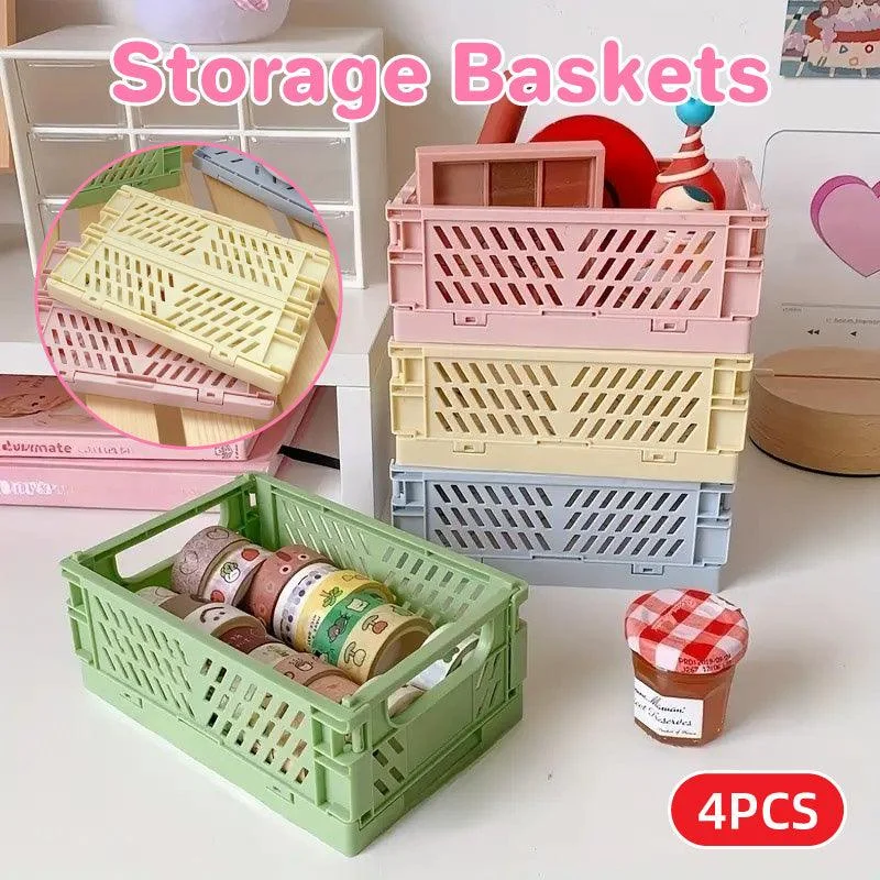 4PCS Collapsible Plastic Storage Box Desktop Organizer Basket Storage Container