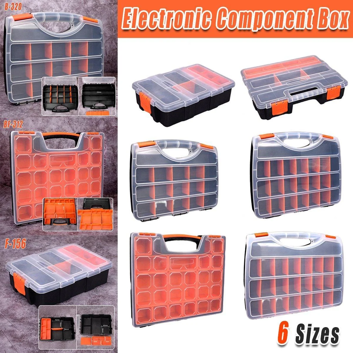 Clear Plastic Storage Box Multi Compartment Organizer for Small Parts Beads - BF-312