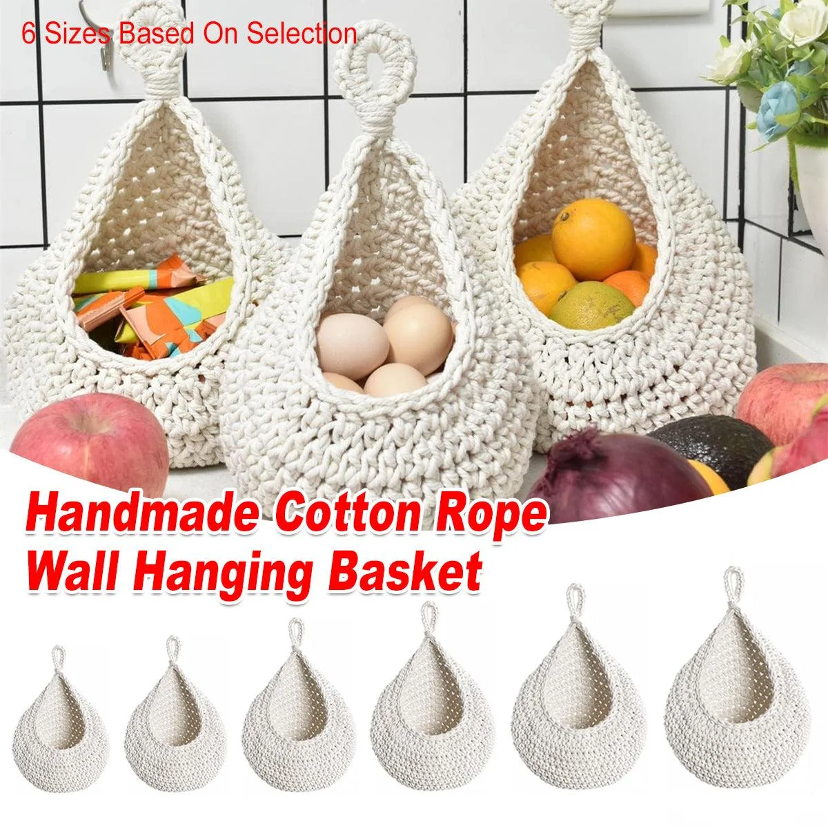 Cotton Rope Woven Storage Basket Wall Mount Fruit Vegetable Organizer Container - Max