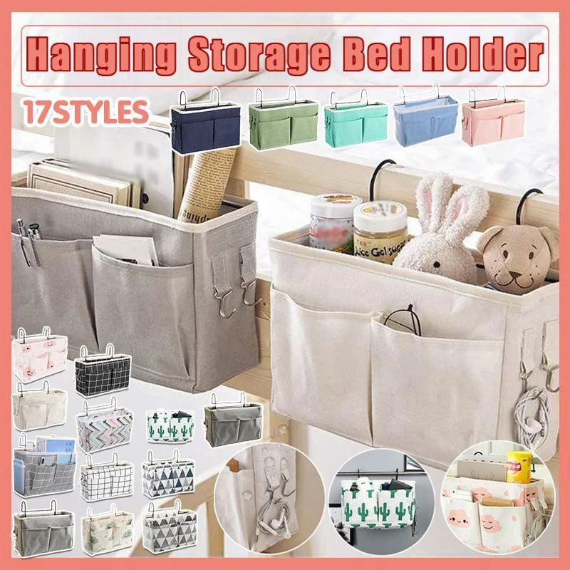 Hanging Bedside Storage Caddy with Pockets for Bunk Bed Dorm Couch Organizing - Colorful pattern
