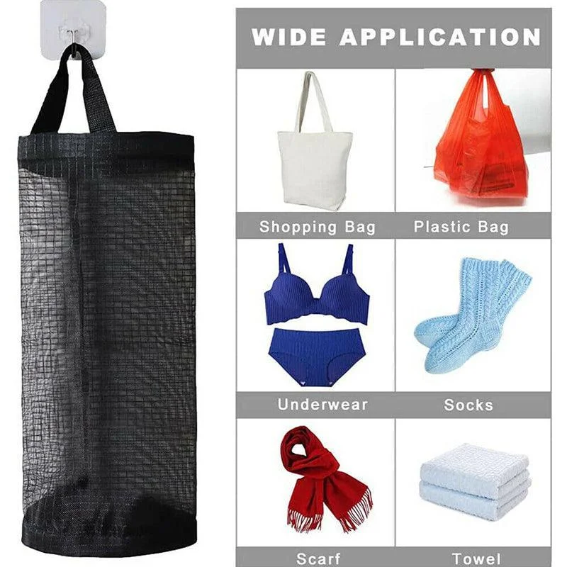 Hanging Mesh Bag Organizer Dispenser for Plastic or Trash Bags Storage Holder - Grey