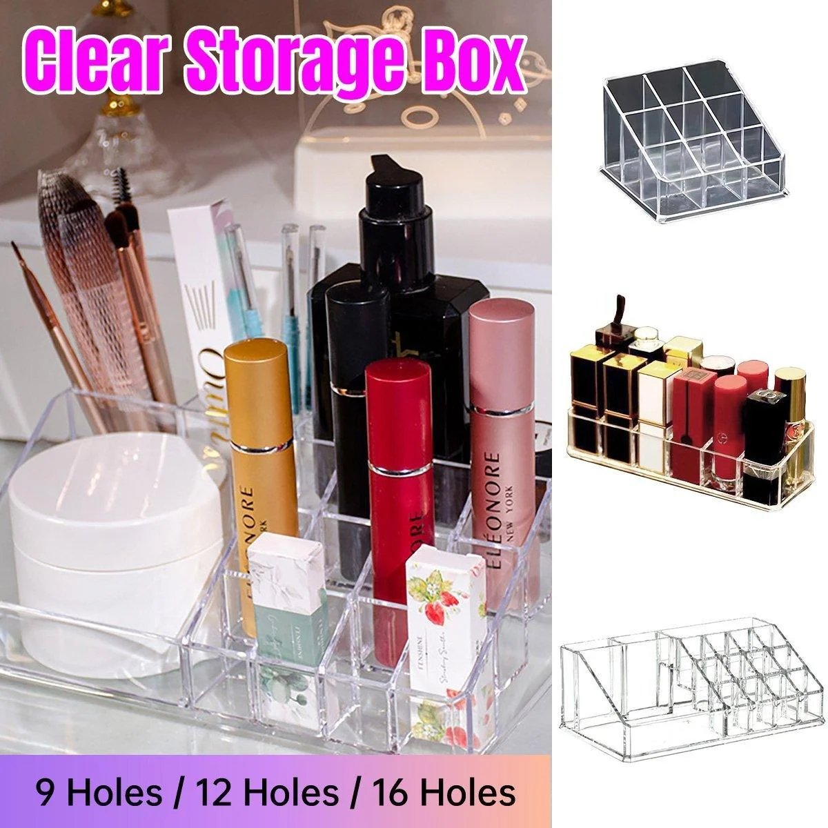 Desktop Transparent Storage Organizer Box Multi-Compartment Display Rack Holder - 9 grids