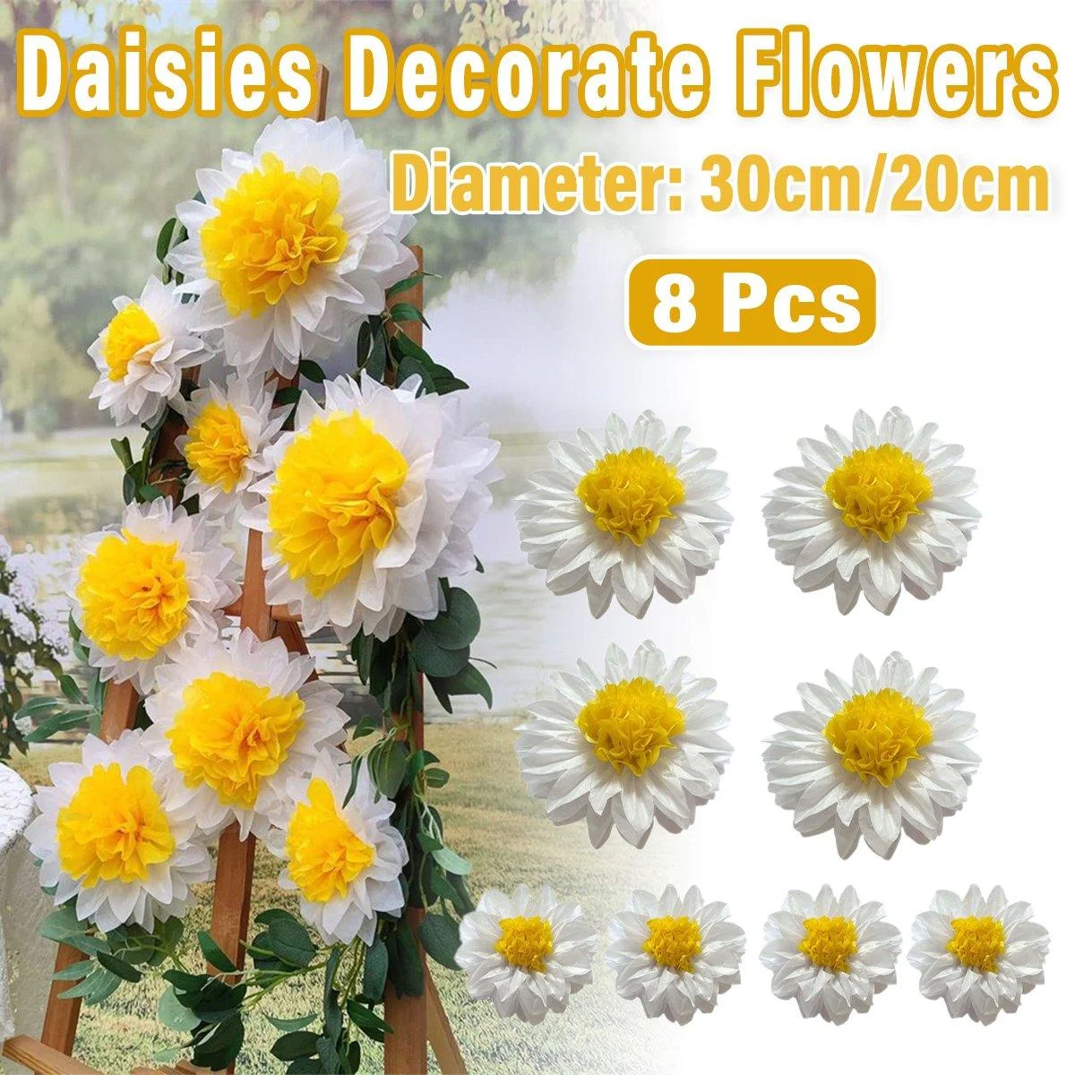 8PCS Sunflower Daisy Paper Flowers 20cm/30cm Wall Hanging Party Room Decoration