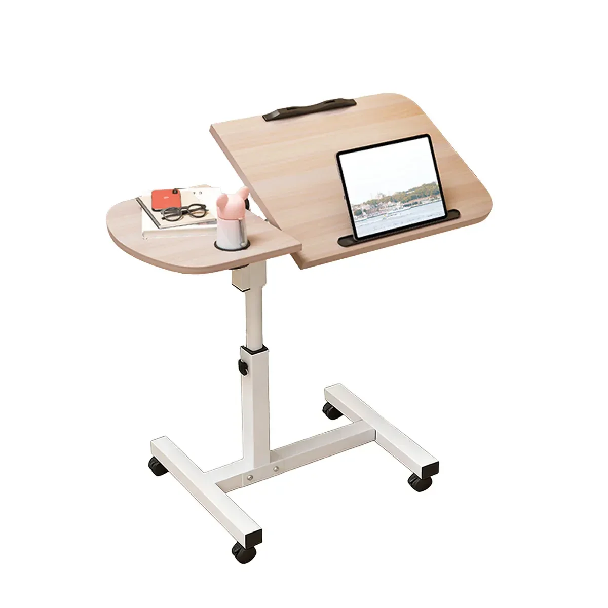 Portable Adjustable Height Laptop Desk Stand Mobile Table For Bed Sofa Office - Natural Wood
