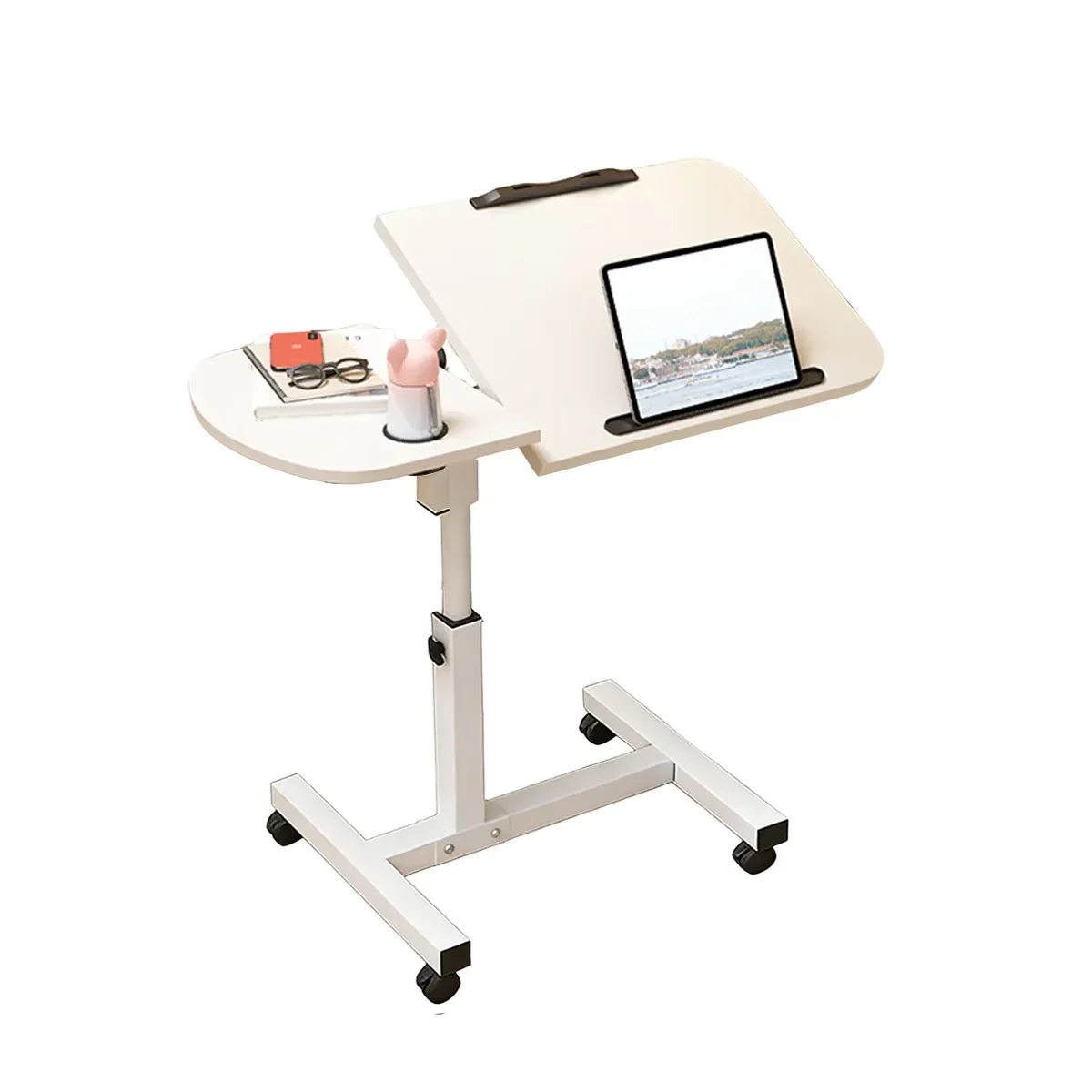 Portable Adjustable Height Laptop Desk Stand Mobile Table For Bed Sofa Office - White
