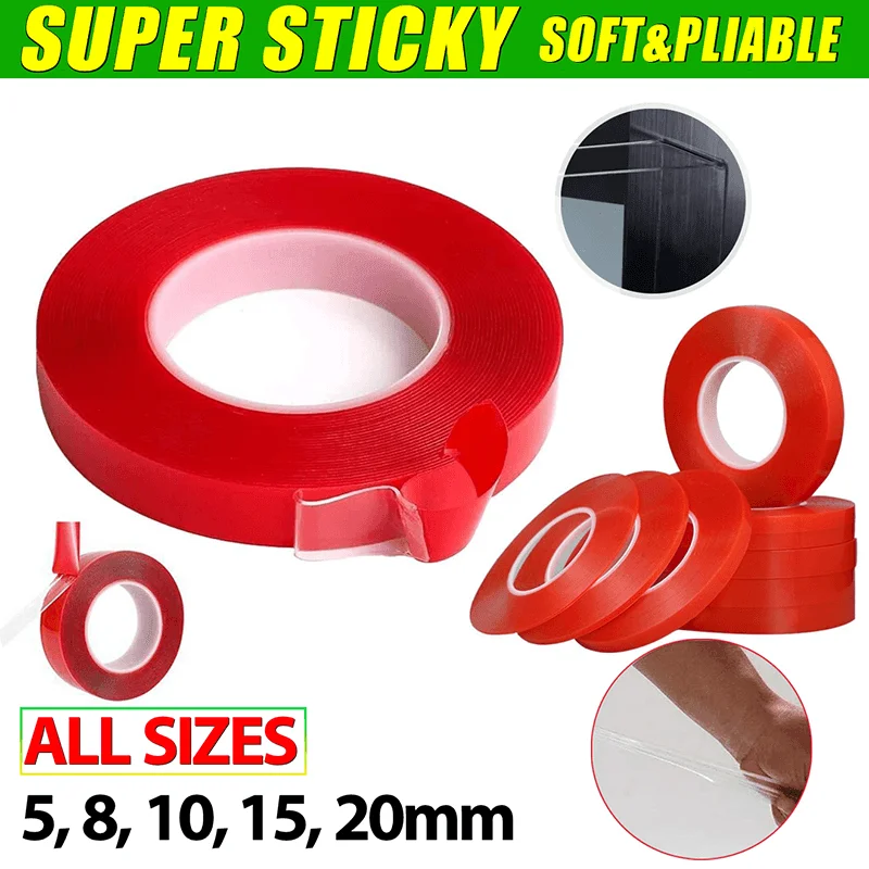 Double-Sided Clear Transparent Acrylic Adhesive Tape Foam Mounting Strong Gel - 15mm x 3m