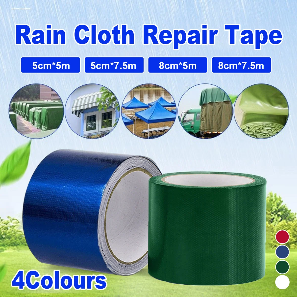 High Adhesive Tarpaulin Repair Tape Tent Awning Fix Patch Waterproof Universal - Blue - 8cm x 5m