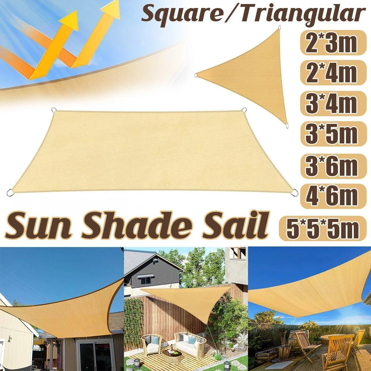 Outdoor Breathable Shade Sail Canopy Triangle Square Patio Garden Sun Shade - 2*4m(Rectangular)