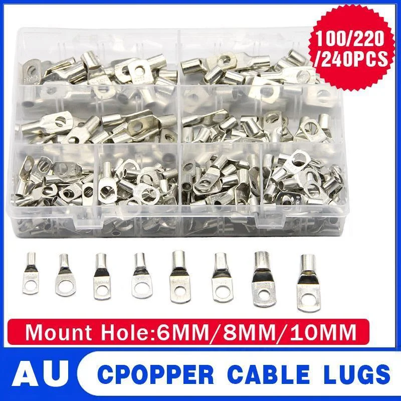 240Pcs 4WD Cable Lug Ring Battery Copper Tube Connector Kits Terminal Crimper - 240X SC4-SC25 Cable Lug Kits+Heat Shrink Tube