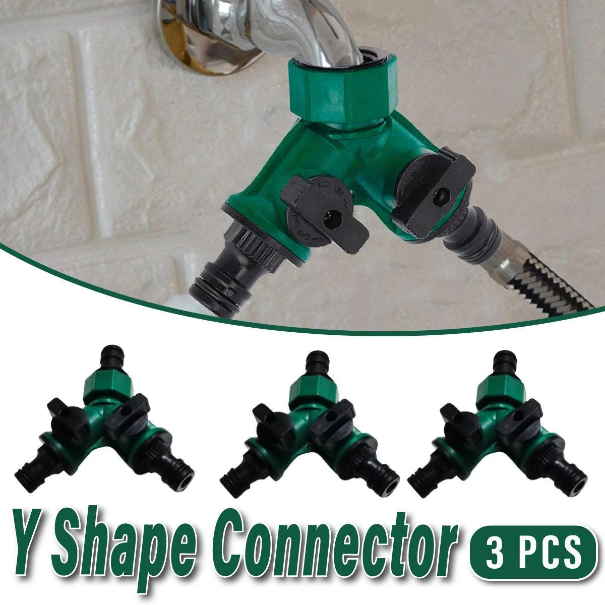 3PCS Versatile 2 Way Garden Hose Splitter Y Shape Water Pipe Connector Diverter