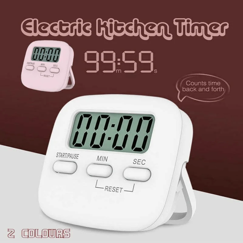 Digital Kitchen Timer 99 Minute Countdown Clock With LCD Display and Metal Mount - Pink