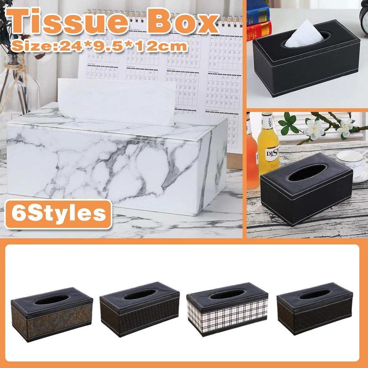 High-End PU Leather Tissue Box Holder for Hotel Home Office Decor Elegant Design - Black Buttons
