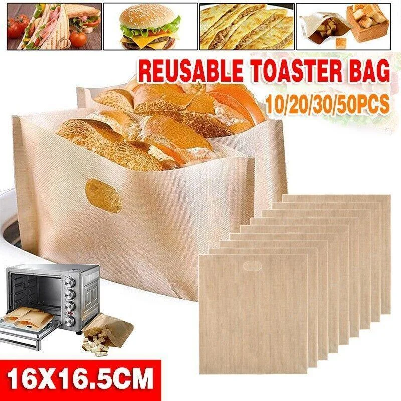 10-50Pcs Reusable Gluten-Free Toaster Bags for Sandwich Toasting - 10PCS