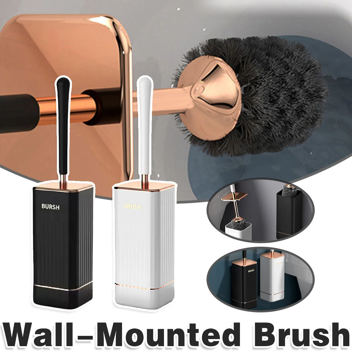 Wall Mounted Toilet Brush Holder Set Bathroom Cleaning Brush for Home Restroom - Black