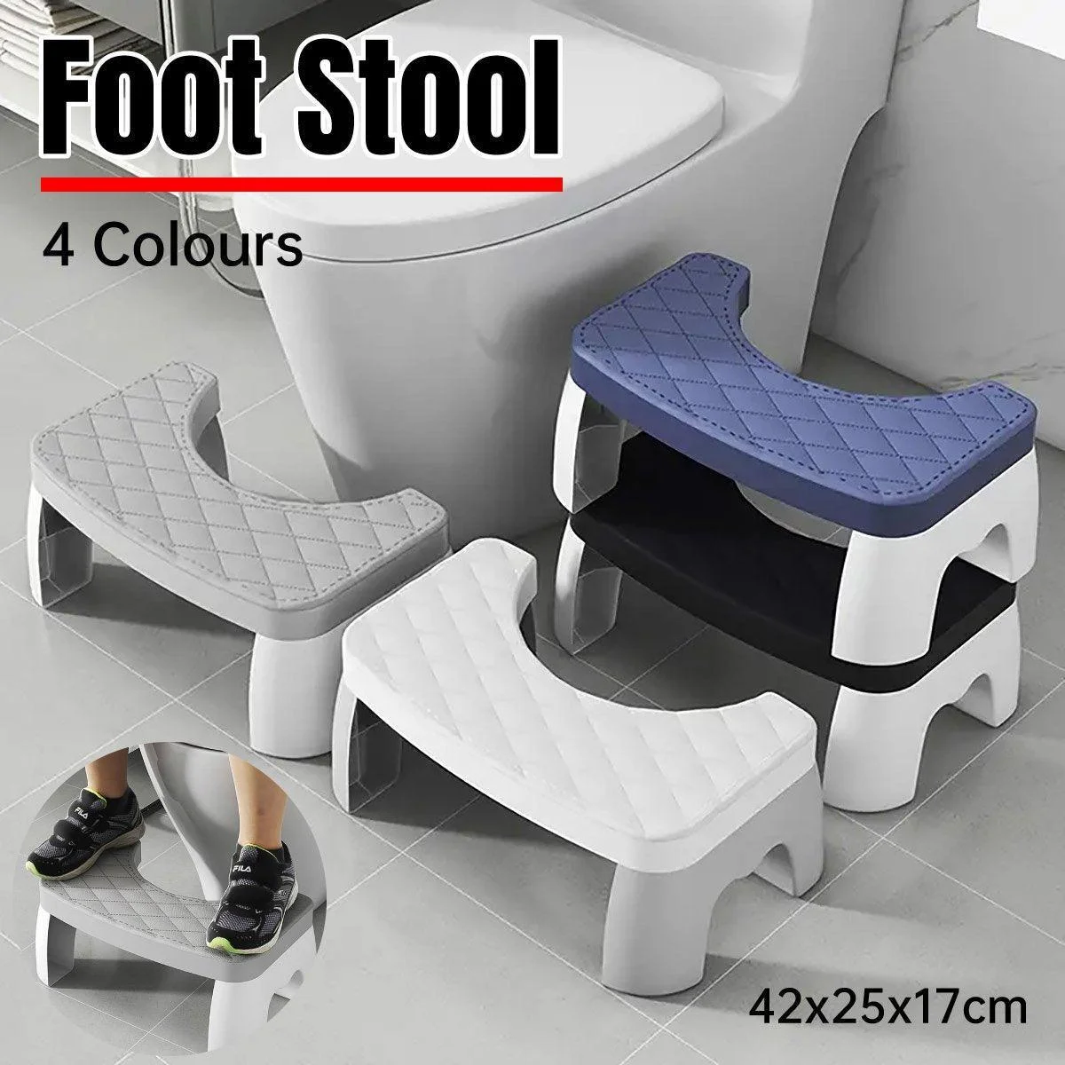 Toilet Stool Anti-Slip Bathroom Footstool for Home Use with Stable Support Design - Blue
