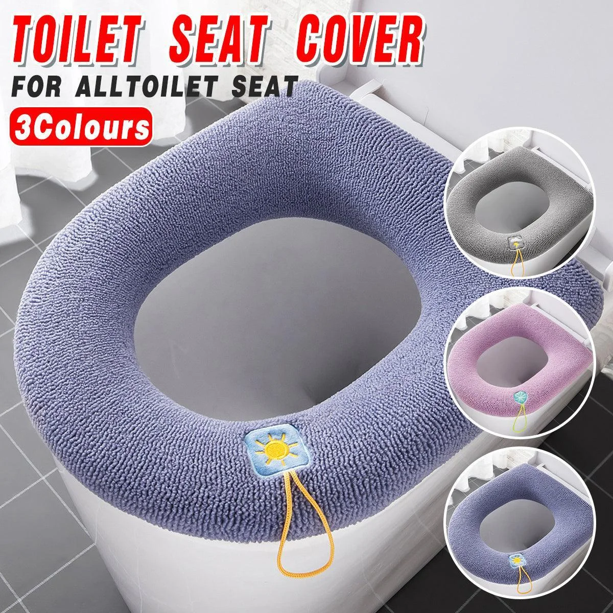 Soft Toilet Seat Bathroom Washable Warmer Cushion Mat Cover Pad Hook New Lid Au - Grey
