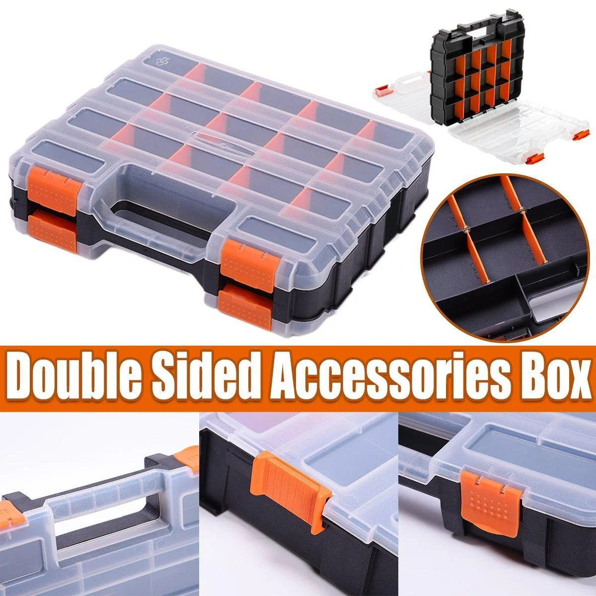Double Sided Portable Hardware Tools Storage Box Parts Organizer Accessories Box